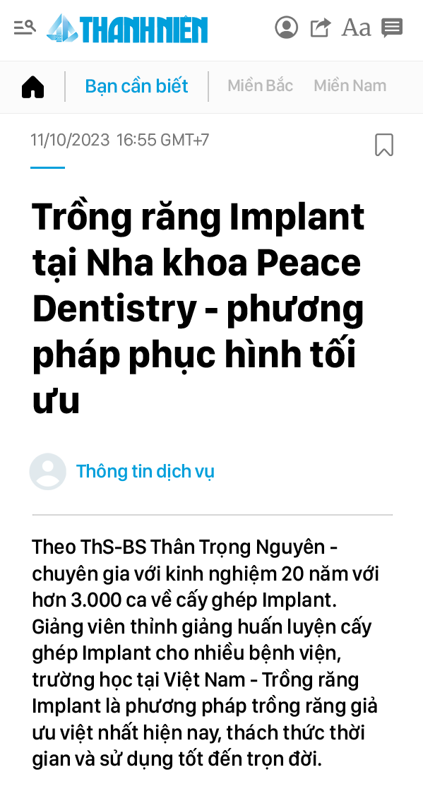 báo thanh niên nói về nha khoa peace dentistry