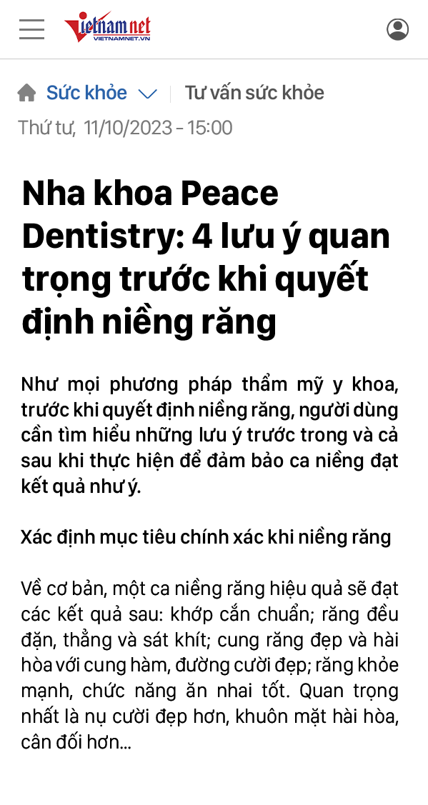 báo việt nam net nói về nha khoa peace dentistry