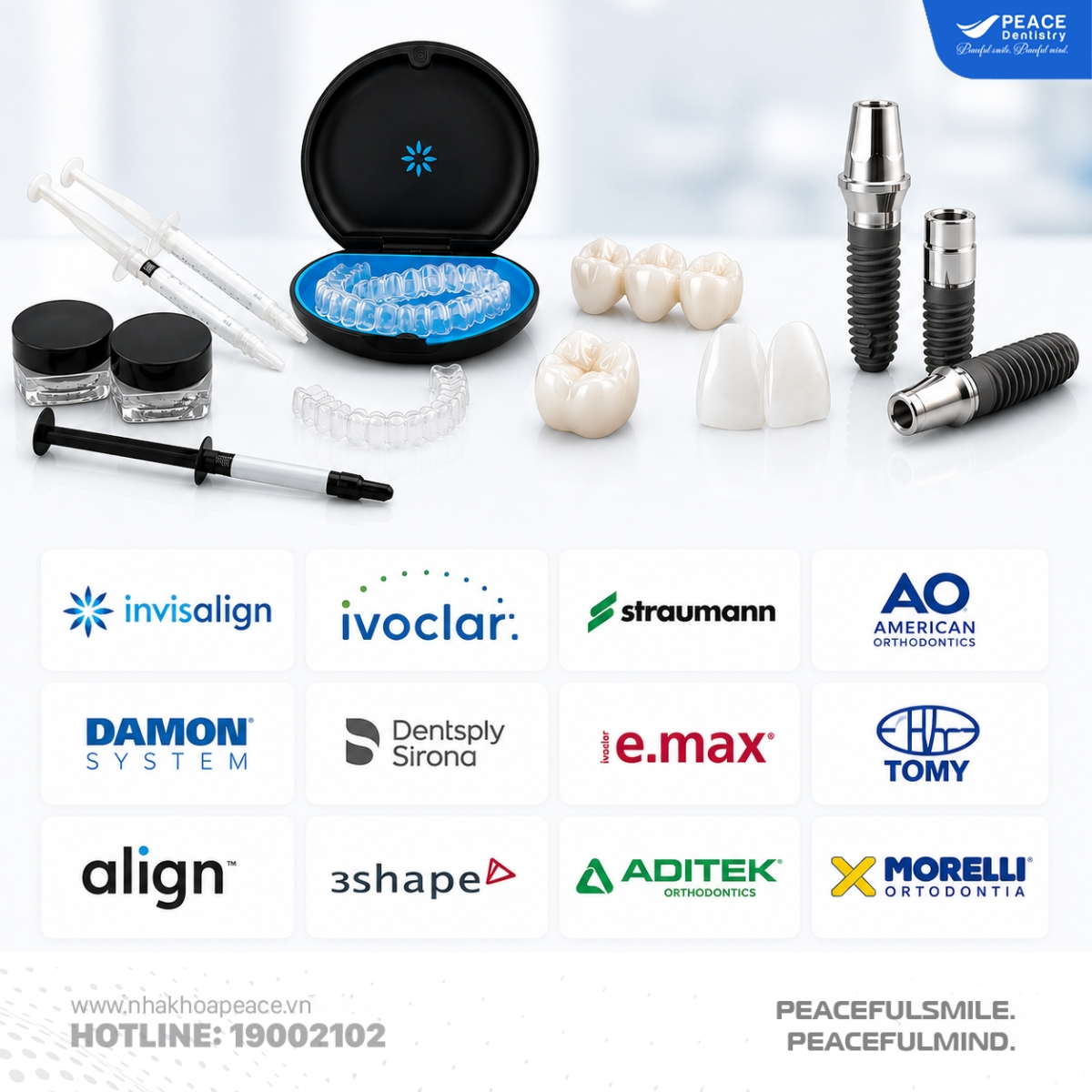 vật liệu chính hãng tại nha khoa peace dentistry quận 3